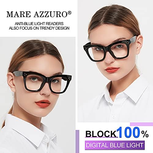 MARE AZZURO Oversized Reading Glasses Women Trendy Large Readers 0 1.0 1.25 1.5 1.75 2.0 2.25 2.5 2.75 3.0 3.5 4.0 5.0 6.0 (Black, 250)