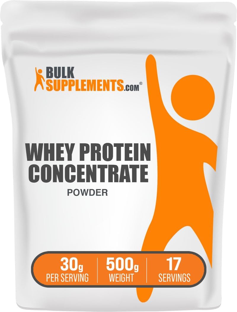 BulkSupplements.com Whey Protein Concentrate Powder - Whey Protein Powder Supplement, Unsweetened, Unflavored & Gluten Free, 30g per Serving, 500g (1.1 lbs) (Pack of 1)