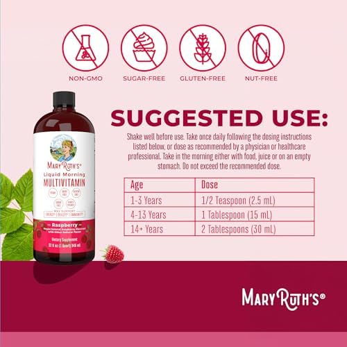 MARYRUTH'S Liquid Morning Multivitamin for Women, Men & Kids, 32 Servings | Vitamin A C D E B6 B12 Biotin Zinc, Beauty, Vegan, Non-GMO, Gluten Free