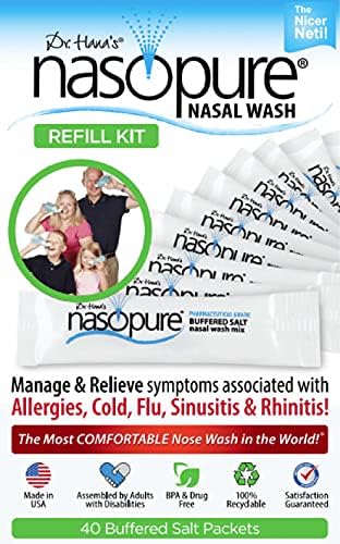 Nasopure Nasal Wash, Refill Kit, “The Nicer Neti Pot” Sinus Wash Kit, Comfortable Nasal Rinse 40 Salt Packets (3.75 Grams Each), Nasal Congestion