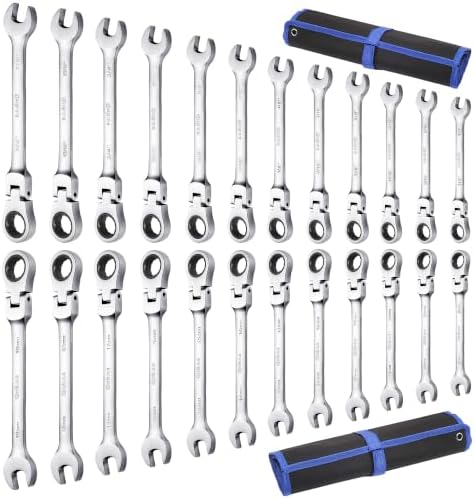 Qnkaa Flexible Ratchet Wrench Set 12pcs 8-19mm Spanner Gear Ring Ratcheting Combination Flexi Wrench Kit Metric Flex Head