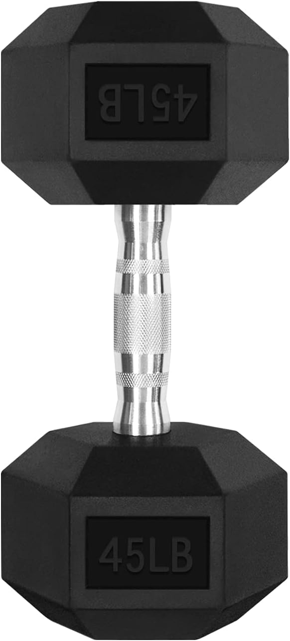 RitFit Rubber Coated Hex Dumbbell Weights Set for Home Gym | Cast Iron Core, Anti-Slip Knurled Chrome Handle, Hexagon Anti-Roll, Heavy-Duty Dumbbell Set for Strength Training