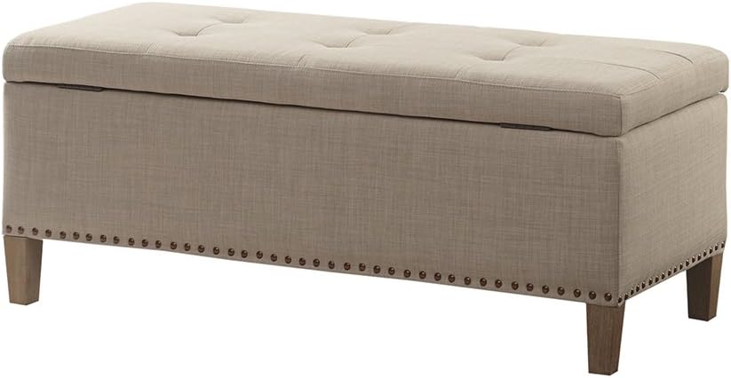 Madison Park 49" Upholstered Storage Bench, Button Tufted End of Bed Bench with Storage, Dual Spring Soft-Close Lid, Bedroom Bench for Queen King Bed, Entryway Living Room, Grey