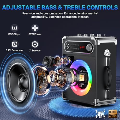 JYX Karaoke Machine, 2 Wireless Microphones, Portable Bluetooth 5.3 PA Speaker with Disco Lights, Smart TV Compatible, Upgraded Subwoofer