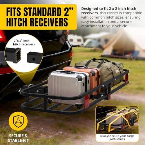 MaxxHaul 70107 53" x 19-1/2" Hitch Cargo Carrier - Trailer Mount Steel With High Side Rails For RV's, Trucks, SUV's, Vans