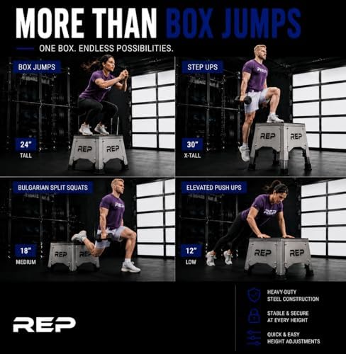 REP Adjustable Plyo Box | Metal Jump Platform | Home Gym Exercise Step | Plyometric Training Equipment | Fitness Workout Bench | Assembled Steel