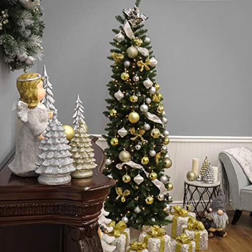 National Tree Company 7 ft Pre-Lit Kingswood Fir Slim Artificial Christmas Tree, 300 Warm White LED Lights, 892 Tips, Includes Stand