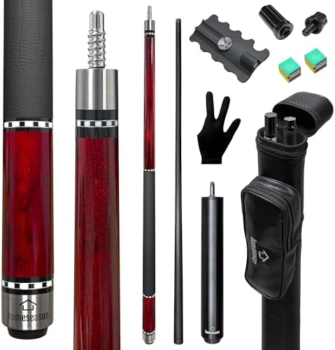 HomeSeason 58inch Carbon Fiber Pool Cue Stick with Screw-in Extension and Leather Case, 18oz Low Deflection Professional Cue Stick for Billiards, 13mm Tip