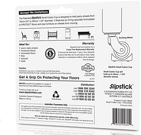 Slipstick CB605 Small Furniture Wheel Caster Cups/Floor Protectors with Non Skid Rubber Grip (Set of 4 Non Slip Furniture Cups) 1-3/4 Inch Round - Chocolate Brown