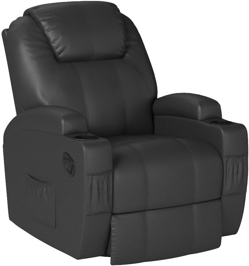Furniwell Rocker Recliner Chair with Massage for Elderly, Leather Adjustable 360°Swivel Rocking Sofa for Living Room with Remote Control