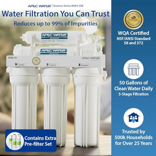 APEC Water ROES-50, 5-Stage Under Sink Reverse Osmosis System, 50 GPD | NSF Certified 372 & 58, Reduces 99% of Impurities, DIY Installation