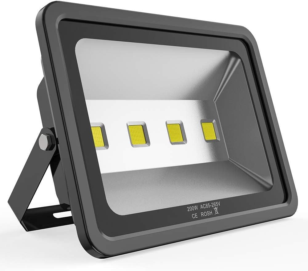 200W LED Flood Lights Outdoor, 110-285V, 20000LM Super Bright Security Light Fixture, IP66 Waterproof 6000K Daylight White，Landscape Commercial Industrial Lighting Fixtures