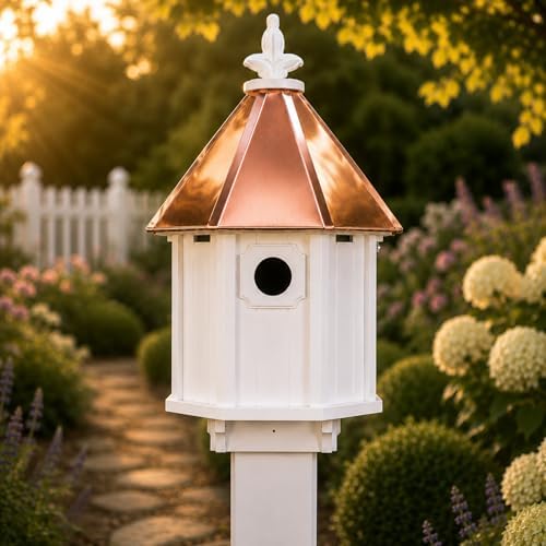 Handmade Copper Roof Bluebird House for Bluebirds & Songbirds, Made in USA (H8C) (5.5" x 5.5" Mount)