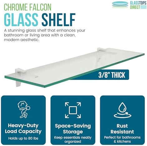 Spancraft 8" x 36" Chrome Floating Glass Shelf
