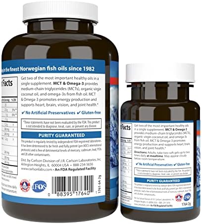 Carlson MCT & Omega-3, Keto-Friendly, Coconut Oil, 120 + 30 Softgels | Medium Chain Triglycerides, Caprylic & Capric Acids, EPA and DHA