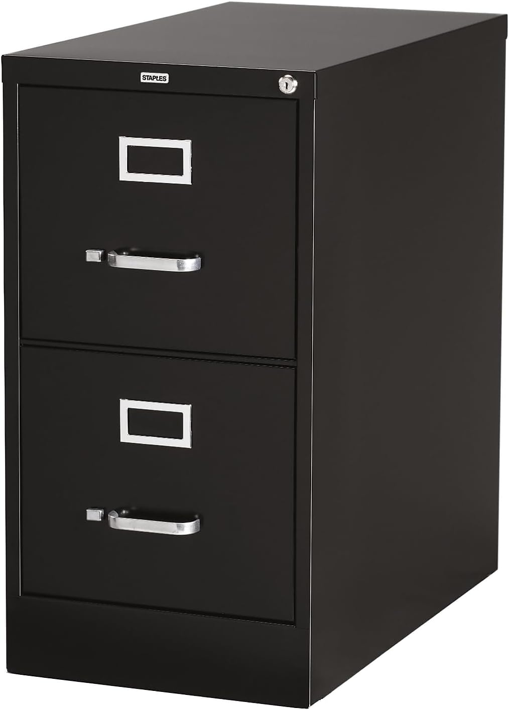 Staples 2-Drawer Vertical File Cabinet, Letter Size Documents, Lockable, 22" D x 15" W x 28.38" H, Black