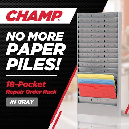 CHAMP Repair Order Rack, 18-Pocket Wall Mount Organizer, Gray