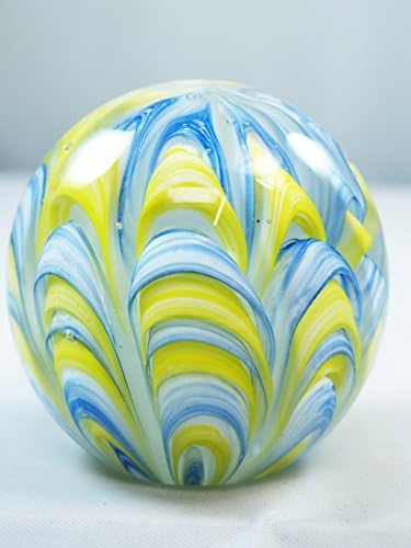 M Design Art Handcraft Glass Art Rainbow Swirls Yellow Blue Handmade Art Glass Paperweight