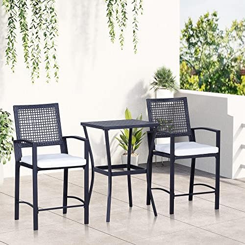Outsunny 3pcs Patio Bar Set with Soft Cushion, Rattan Wicker for Poolside | Outdoor Furniture Set, for Backyards, Lawn, Deck