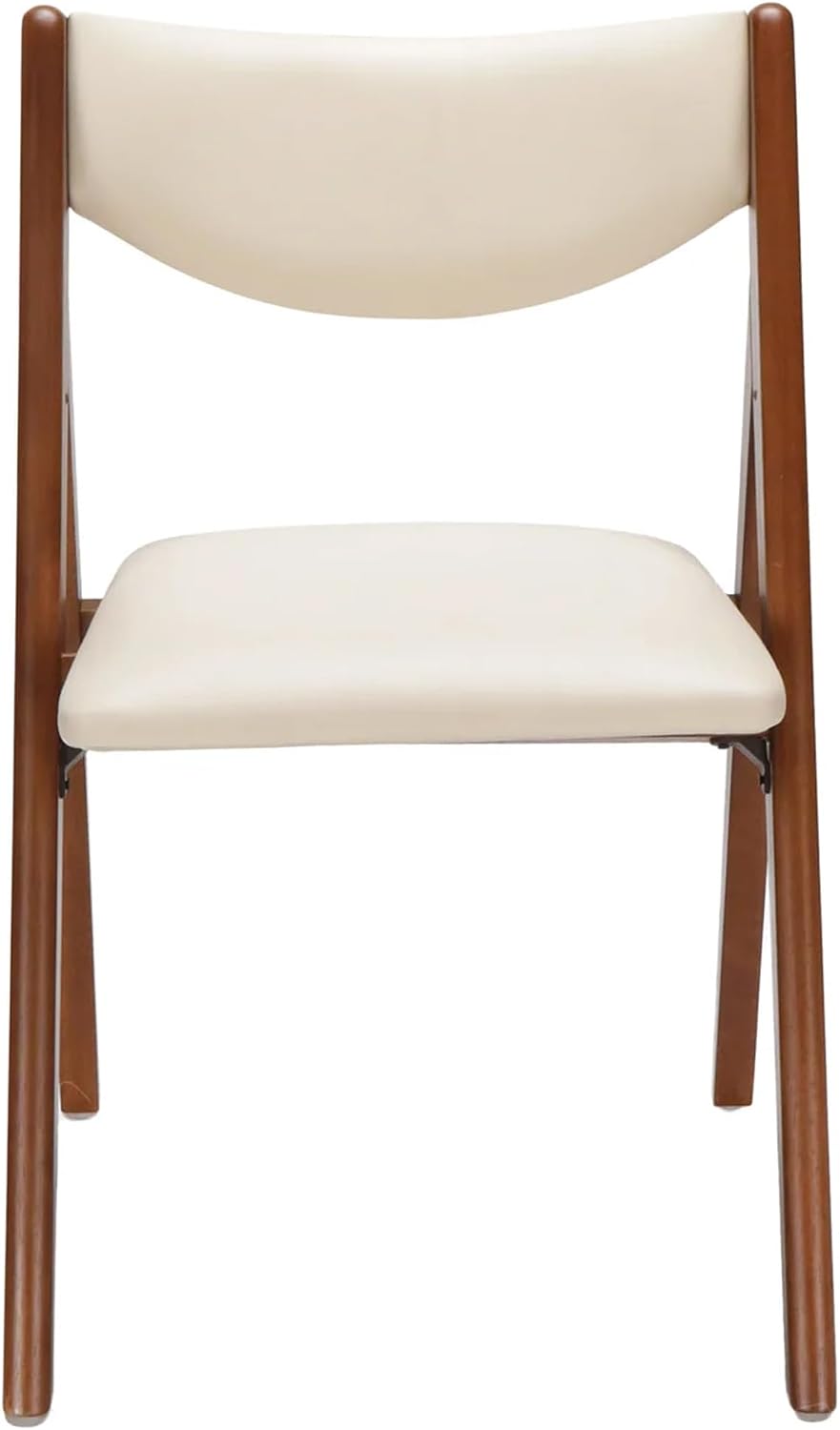 Stakmore Retro Modern Wood Folding Chairs Set of 2, Padded Upholstered Seat, Solid Hardwood Dining & Card Table Chairs, A-Frame Design, Steel Folding Mechanism, No Assembly, Space Saving, Cherry Frame