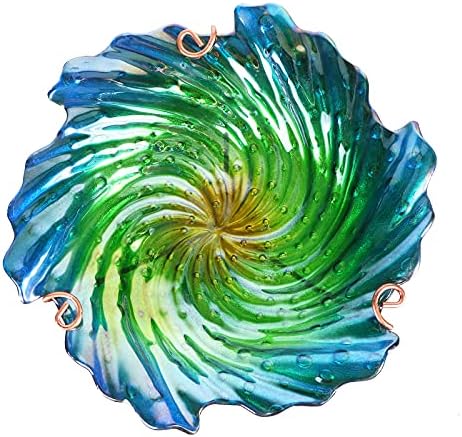 26" Glass Bird Bath, Outdoor Birdbath Bird Feeder Green Flower Metal Stake