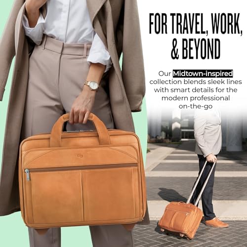 Solo New York Leather Rolling Case with Wheels - Roller Laptop Bag, Wheeled Briefcase for Women & Men, Carry On Size for Travel