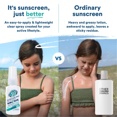 KINeSYS Fragrance Free Clear Spray Sunscreen for sensitive skin, SPF 50, Hypoallergenic, Broad Spectrum UVA/UVB protection for Face & Body; PABA and Oxybenzone FREE, 700+ Sprays, 4 Fl Oz/120 mL