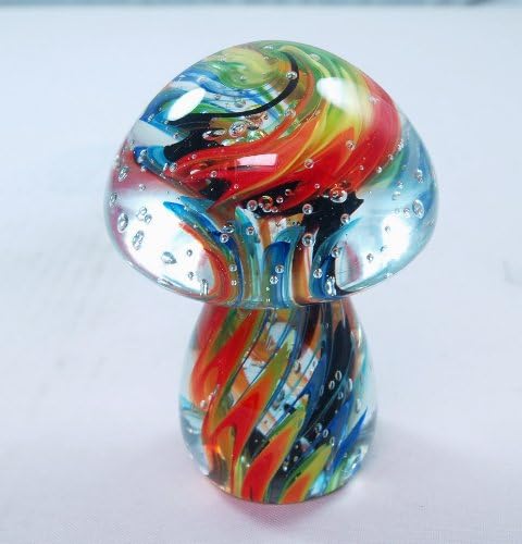 M Design Art Handcraft Huge Rainbow Colorful Layer Mushroom Glass Paperweight