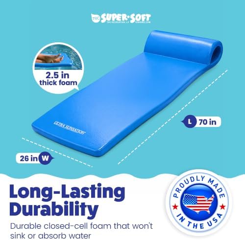 TRC Recreation Ultra Sunsation 2.5” Thick Vinyl Coated Foam Swimming Pool Float Mat Adult Lounger with Built-in Roll Pillow