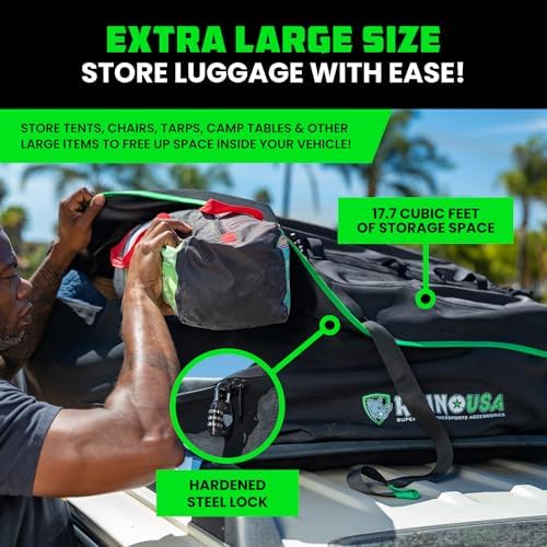 Rhino USA Rooftop Cargo Carrier Bag - 17.7 Cu Ft Waterproof Roof Storage | Waterproof rooftop bag, 17.7 cu ft. For car roof racks. Heavy duty zippers
