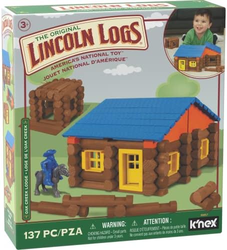 LINCOLN LOGS – Oak Creek Lodge – 137 Pieces - Real Wood Logs-Ages 3+ - Best Retro Building Gift Set for Boys/Girls – Creative Construction