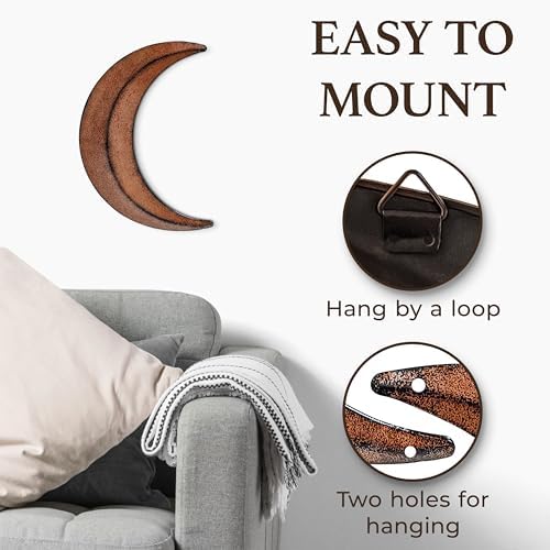 BCD Rustic Moon Outhouse Bathroom Decor 12" Large - Primitive Wall Art Outhouse Sign for Door - Rusty Metal Crescent Decorations - Country &