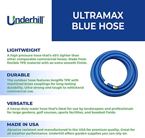 UltraMax Commercial Garden Water Hose 50 ft, Lightweight, Flexible, Anti-Kink, All Weather, 1200 psi, H75-050B, 3/4 Inch x 50 ft, Blue