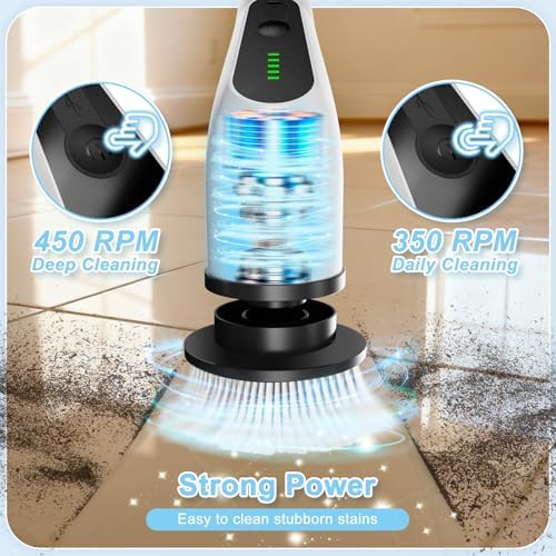 Electric Spin Scrubber, Cordless Cleaning Brush with 8 Replaceable Brush Heads, Shower Scrubber with Adjustable Extension Handle