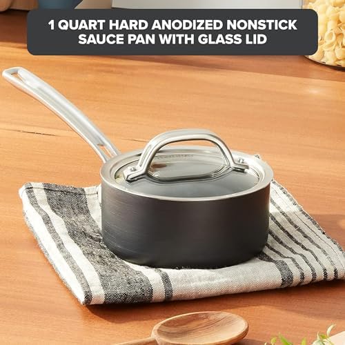 Viking Non Stick Sauce Pan with Glass Lid, 1 Quart Hard Anodized Nonstick Saucepan Cooking Pot, Dishwasher and Oven Safe, Induction Ready, Gray