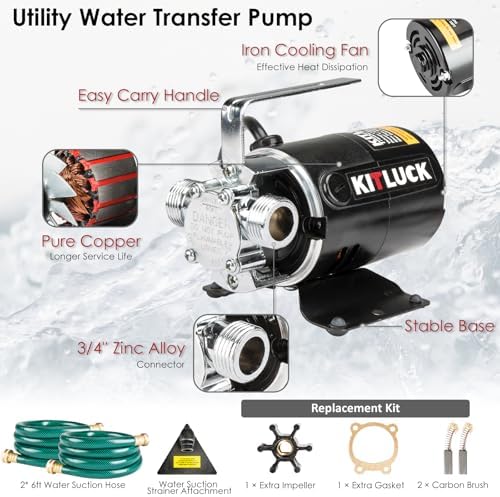 Water Transfer Garden Pump, 1.6 HP 1000GPH Portable Electric Shallow Well Jet Pump, Stainless Steel Sprinkler Pressure Booster Pump for Pool Draining, Lawn Fountain, Irrigation, Water Removal