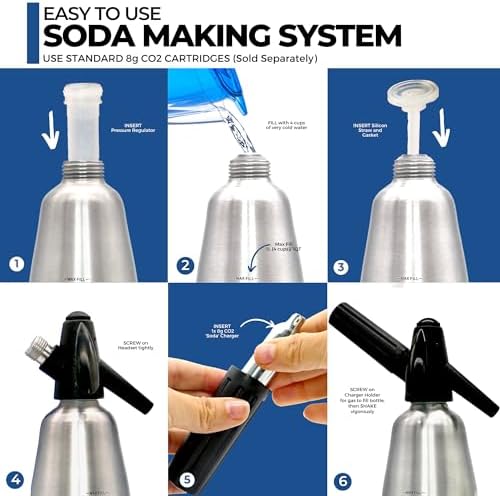 Premium Soda Siphon (1-Pint), Portable Sparkling Water Maker and Soda Maker | Carbonated Water Machine to Make Soda Water, Cocktails, Hard Seltzers