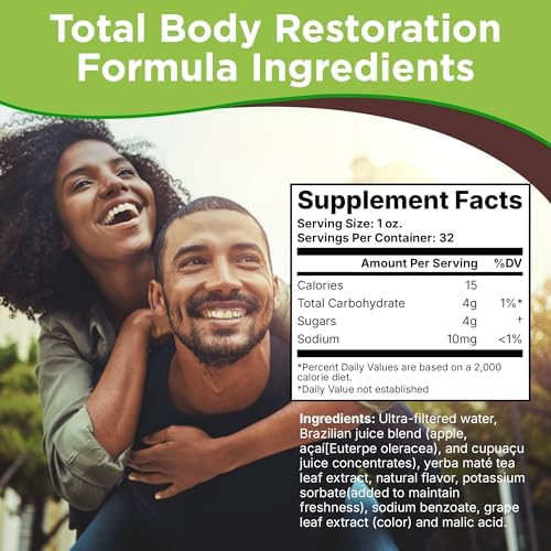Nzuri Vida All-Natural Energy & Stress Support Tonic – 10-in-1 Total Body Restoration Drink with Acai Berry, Cupuacu & Yerba Mate – Smooth Energy