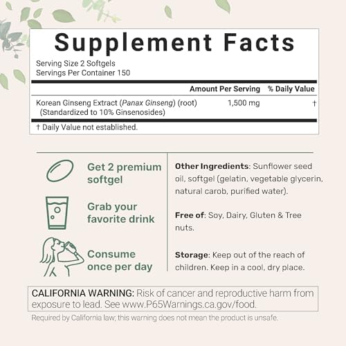 Micro Ingredients Red Panax Ginseng Supplement 300 Softgels | High Potency Korean Ginseng Root Extract| Supports Energy & Immune Health | Non-GMO*