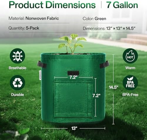 VIVOSUN 5-Pack 7 Gallon Potato Grow Bags, Roll-up Harvest Window