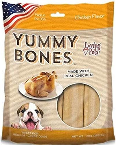 Loving Pets Yummy Bones - Chicken Flavor Filled Bones for Dogs (for Medium/Large Dogs 20-100+ lbs)