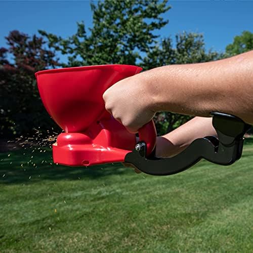 EarthWay 16014 LB Red Ergonomic Hand Spreader with Built-in Ergonomic Armrest and Trigger for Comfort and Adjustable Reel Control and Sealed Gearbox
