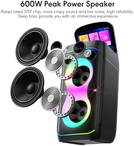 Smart Karaoke Machine with 10.1 Inch Screen, with Lyrics Display, Build-in Karaoke APP, 300W Powerful Speaker, 2 Wireless Microphones
