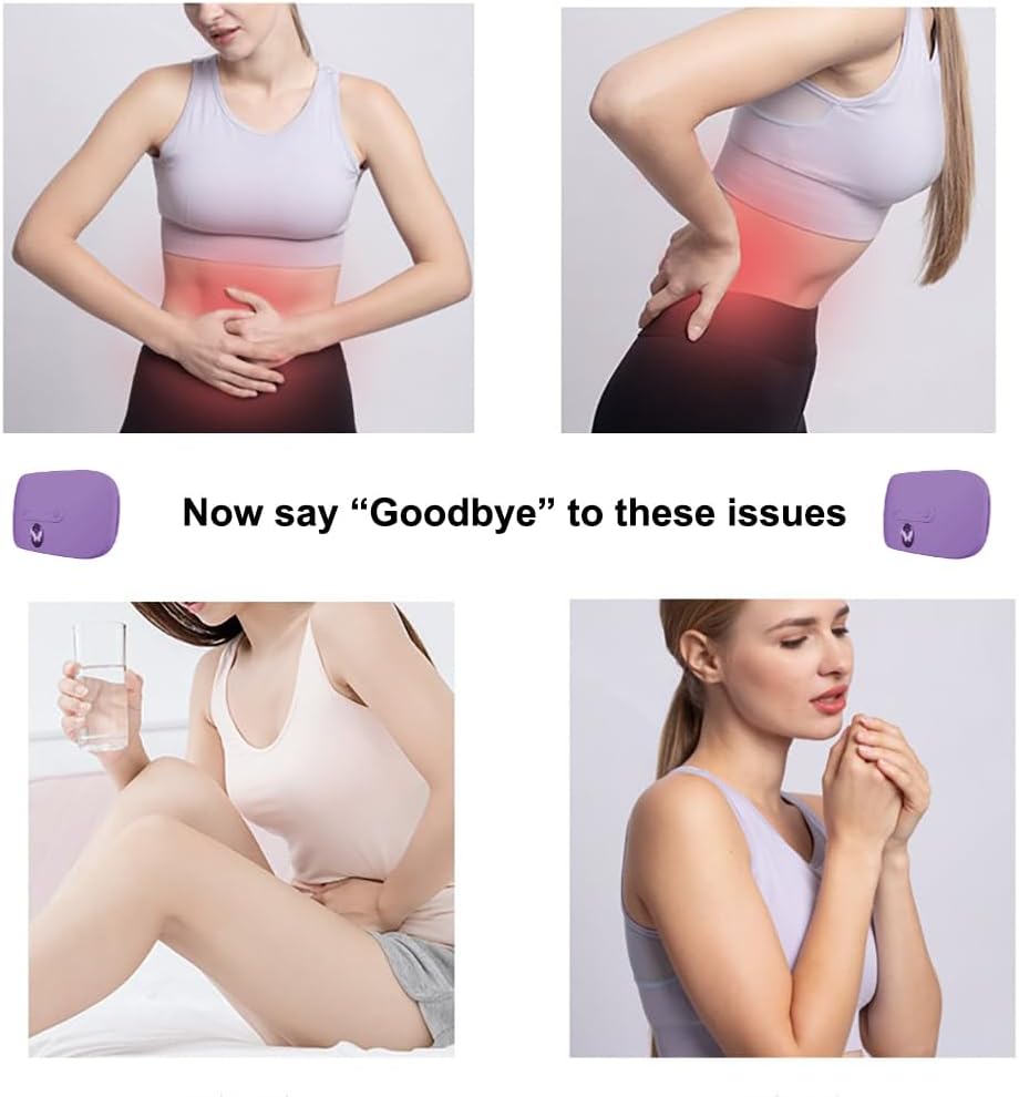 Portable Cordless Heating Pad, Electric Waist Belt Device, Fast Heating Pad with 3 Heat Levels and 3 Massage Modes, Back or Belly Heating Pad