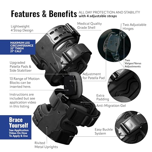 Elite OA Knee Brace for ACL & Meniscus Injury, Right | Dual-adjustment Support, Hyperextension Control, Patella Stability, Osteoarthritis Relief
