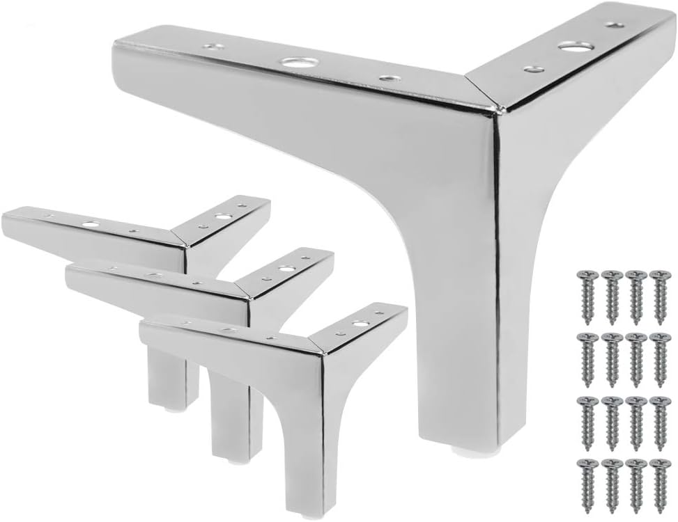 4 Pack 4 Inch Furniture Legs, Chrome Metal Polished Triangle Feet