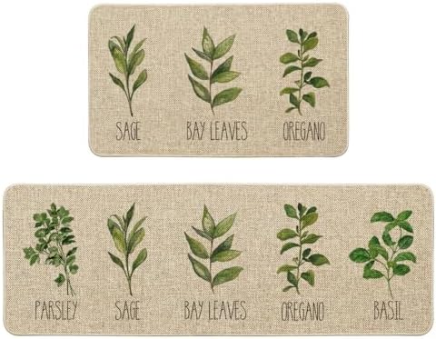 Artoid Mode Parsley Sage Oregano Basil Bay Leaves Decorative Kitchen Mats Set of 2