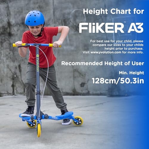 Yvolution Fliker A3 Drift Scooter, 3 Wheels Kids Wiggle Scooter, Foldable, Handbrake, Caster Wheels, for Boys and Girls Aged 7+ Years Old