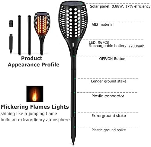Aityvert Upgraded Larger Solar Torch Lights, Waterproof Outdoor Dancing Flames Light, Flickering Flames Garden Lights, Landscape Decoration Pathway Patio Lights 43" 96 LED (4 Pack)