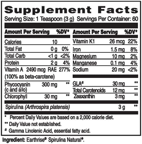 EARTHRISE Spirulina Powder 180 Gram | 100% California Grown